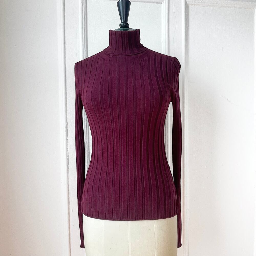 Acne Studio S Rib Knit TurtleNeck Sweater Long Sleeve Burgundy Merino Wool blend